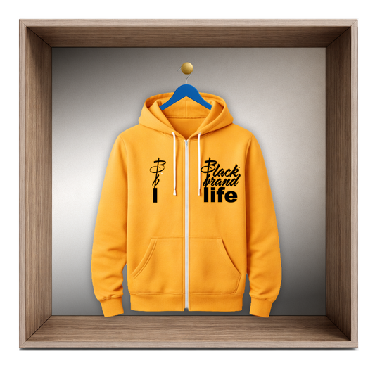 A Black brand life Zip Hoodie, yellow